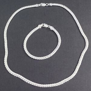 925 Sterling Silver Necklace Bracelet Set Cuban Snake Chain Christmas Gift NEW!